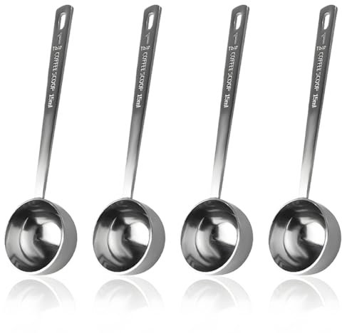 Teegxddy Edelstahl Dosierlöffel 15ml,4 Stück Kaffeelöffel Portionierer,Kaffeemesslöffel 15ml,Kaffeelöffel mit Langem Griff, Geeignet zum Messen von Kaffeepulvern, Gewürzen, Pulvern oder Flüssigkeiten