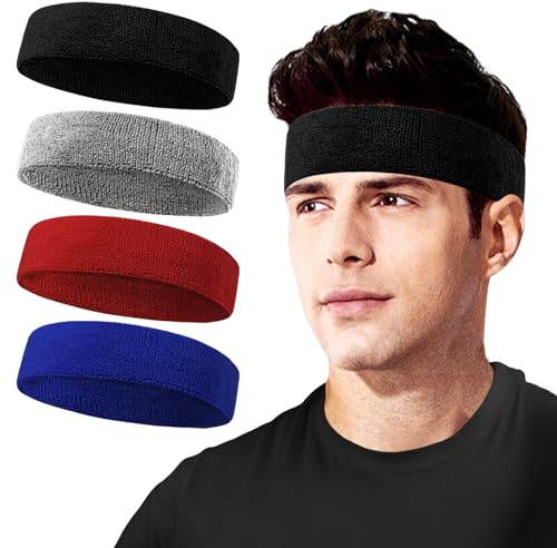 Schweißbänder, Sport-Stirnbänder für Damen und Herren, Schweiß-Stirnbänder, feuchtigkeitsableitend, Sport-Stirnband, Baumwollschweißbänder für Basketball, athletische Übungen, Laufen, 12 Stück