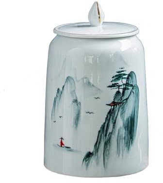 GaRcan Getreidespender mit Keramik, Reisbehälter, Keramik-Ingwerglas, Vorratsbehälter für die Speisekammer, Seeglas, Retro, handbemalt, chinesisches Keramikglas, Tee
