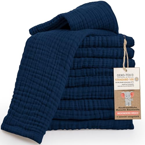 LAYNENBURG Lote de 10 paños para eructar bebé de Muselina Extra Suave - 100% algodón - 30x50cm - Oeko Tex 100 - paños de Muselina como pañales de Muselina o pañales de Tela (Azul)