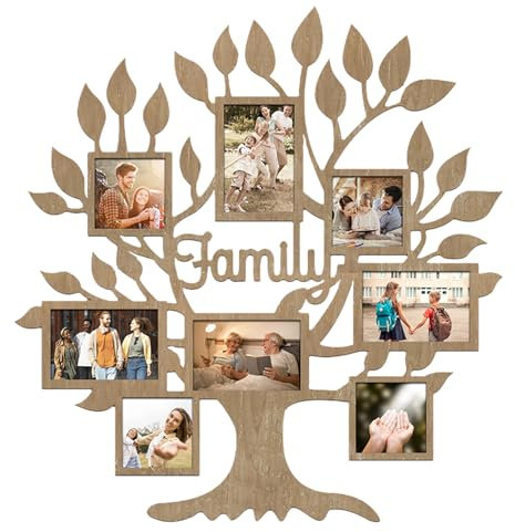 JUMBO DECOR Bilderrahmen Collage, Familienbaum, Wanddekoration, 8 Öffnungen (4 10,2 x 15,2 cm, 10,2 x 10,2 cm), moderne Bauernhaus-Familien-Bilderrahmen für Wohnzimmer, Schlafzimmer