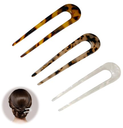 Vordpe 3 Stück U-förmige Haarnadel-Gabel, Französischer Stil, Mode-Essigsäure-Haargabel, U-förmige Haarspangen, Haarnadel Dutt, Hair Pin Haar Für Damen Mädchen (Gerade U-Form)