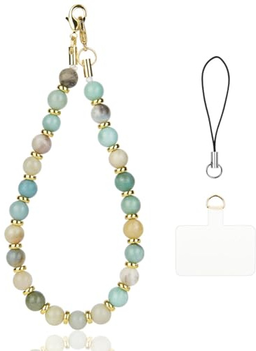 OFFCUP Correa para Teléfono Móvil con Cuentas, 1pc Cadena de Teléfono, Piedra Natural Antipérdida Cordón para Teléfono Móvil Colgante para Teléfono Móvil Correa de Muñeca Hecha a Mano