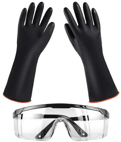 1 Pair of Acid-Proof Gloves, 1 Piece of Safety Goggles, Chemical Gloves, Long Rubber Gloves, Chemical-Resistant Rubber Gloves, Insulating Gloves, Cleaning Gloves