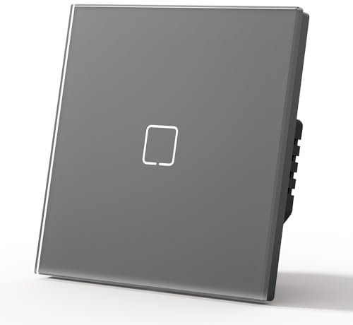 MVAVA Touch WiFi Smart Light Switch, Compatible with Alexa/Google Home, Glass, Neutral Line Required, 1 Gang 1 Way, Gray