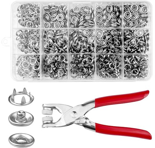 Chiluxendo 200 uppsättningar automatiska tryckknappar, 9,5 mm silver anti-rost metall tryckknappar, tryckknapp med tryckknapp för automatiska knappar, för hantverk, kläder väskor