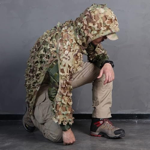 Traje táctico Cronex Ligero Ghillie for Hombres, Traje de Camuflaje de Hojas 3D, Traje Gilly, Disfraz de arbusto, Ropa de Caza de Camuflaje Airsoft for Adultos