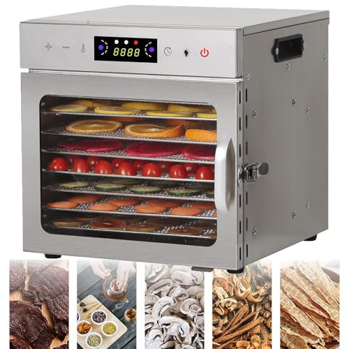Stainless Steel Food Dehydrator, Fruit Dryer Machine Meat Drying Efficient Drying with 6/8/12/18-Tray Food Dehydrator for Meat, Herbs, Mushroom,8-Tray