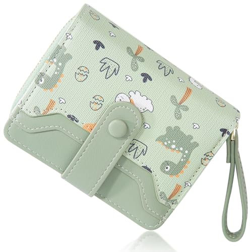 shiwuershi Geldbörse Damen Klein,Geldtasche mit Kartenfächern, Portemonnaie Damen mit Reißverschluss, Geldtasche klein Damen mit Große Kapazität (Grün)