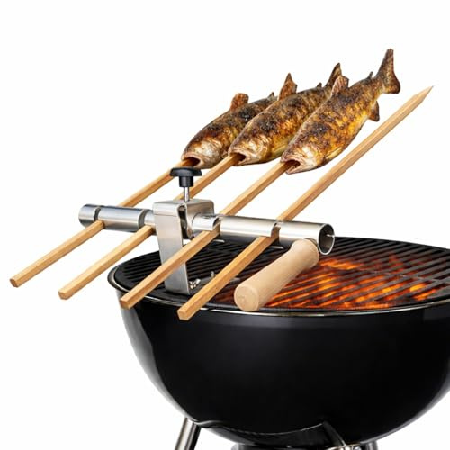 Steckerlfisch Halter 4 Buchenholzspieße für Gas- & Kohlegrill