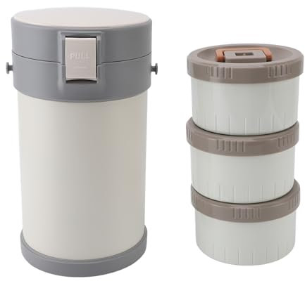 Riuulity Tecnología de Aislamiento de Vacío de Doble Capa de Gran Capacidad Jarra de Alimentos Aislados, Loncheras de 3 Niveles para Adultos a Prueba de Fugas, con Acero Inoxidable Jarra