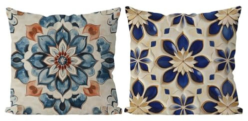 Coussin Exterieur Modèle Housse de Coussin Lot de 2 Rétro Coussins Canape Taie Oreiller 45x45 Doux Carré Décoratif Housse de Canapé Coussins d'extérieur pour Decoration Chambre,Canapé,Chaise T4-764