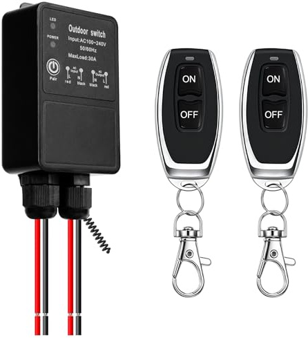 Wasserdichter Funkschalter mit Fernbedienung, AC100-240V 30A Relais Empfänger, 50m Lange Range Fernbedienungsschalter Für Wasserpumpe, Lampe, Garagentor, Nassbereich Außenbereich