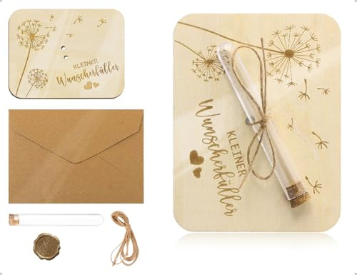 AOYEGIC Wunscherfüller Holz Karten-Sets,Enthält Reagenzgläser,Umschläge,Hanfseil,Kreative Holzkarten mit Pusteblumen Motiven zum Verschenken an Freunde,Kinder und Verliebte