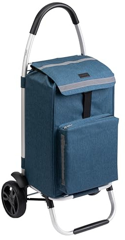 Meister Einkaufstrolley, 54 + 5 L – Standard – blau | Klappbarer Einkaufsroller mit großen Reifen und Kühlfach – Abnehmbare, regenfeste Tasche – Mit Aufhängung für Einkaufswagen