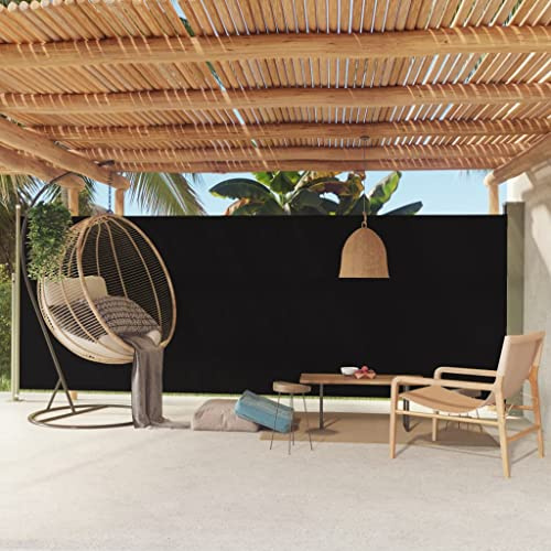 Tenda da sole laterale retrattile con chiusura automatica, per esterni, patio, protezione UV, tenda da giardino, impermeabile, baldacchino, 200 x 500 cm, colore nero, ideale per terrazze e giardini