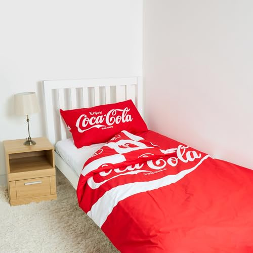 Set di biancheria da letto singolo con licenza ufficiale Coca-Cola, reversibile, con federa inclusa, perfetto per i fan di Coca-Cola