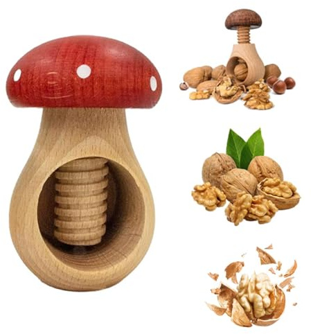 Wooden Mushroom Nutcracker, Manual Walnut Crack Kitchen Tools, Nut Cracker Tool, Wood Mushroom Shape Pecan Opener, Small Walnut Shell Peeler for Walnuts
