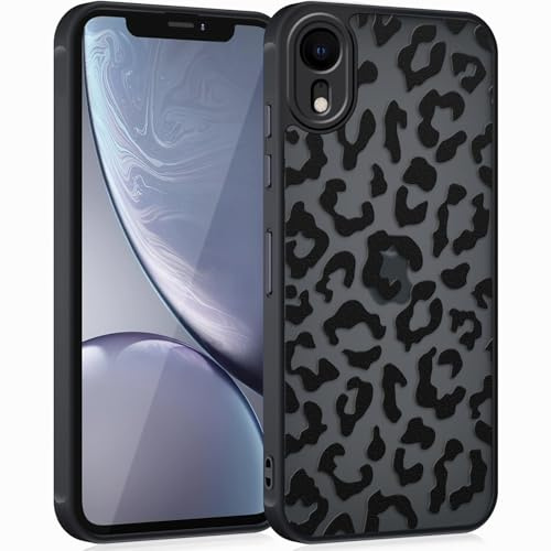 Coqinen Handyhülle für iPhone XR Hülle, Matt Transluzente Case mit Stilvolle Leopard Muster, Silikon Aesthetic Schutzhülle mit Kratzfeste PC Rückseite + Stoßfest TPU Bumper - Schwarz