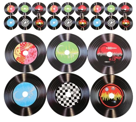 Decoraciones de Discos de Vinilo Negras 24 Piezas Pvc Retro | Adorno Mural Vintage, Instalación Sencilla, para Hogar y Espacios Musicales