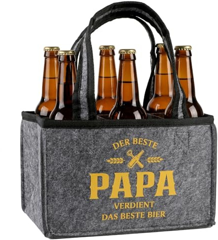 COMOOKA Geschenk für Papa Männerhandtasche Bierträger Papa Geburtstag Geschenk Flaschentasche Bier für 6 Bierflasche Flaschenträger mit 6 Fächern aus Filz Vatertagsgeschenk