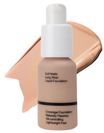 Full Coverage Foundation & Concealer, Soft Matte Liquid Makeup Base, Lightweight Buildable Face Foundation Full Coverage for Smooth Natural-Looking Daily, Office, Travel and Evening Makeup (Natural)