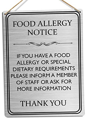 Food Allergy Notice - Brushed Silver – Small Twine | Printed Metal Wall Sign Plaque