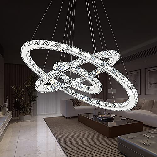 YRHome 72W LED Pendelleuchte Kaltweiß Kronleuchter Höhenverstellbar Kronleuchter Esszimmer Wohnzimmer Modern Drei Ringe