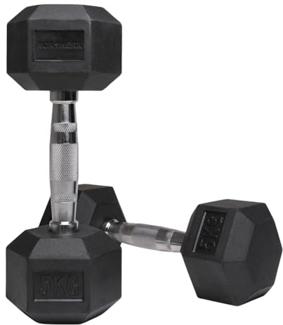 Northern Hex Dumbbell Set Rubber Heavy Weights with Metal Handles Anti-Rolling for Weight Lifting Bodybuilding Exercise Workout Strength Training Home Gym 1kg-50kg Pairs Sets (5KG x2 Dumbbells)