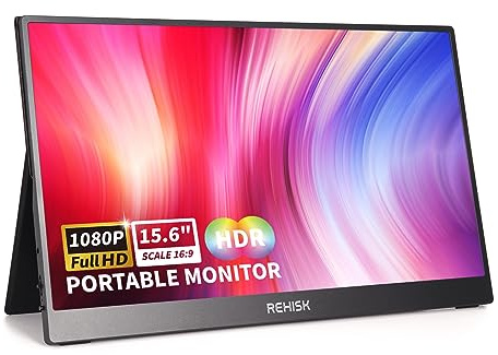 ReHisk Portable Monitor 15.6 Inch IPS Display Laptop Screen Extender, FHD, 1080P, Smart Cover, Speakers, USB-C, HDMI, Ultra Slim, Plug&Play, Travel Monitor for Laptop PC Mac Phone, Switch, PS4/5, Xbox