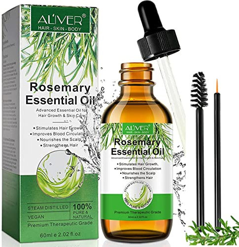 RosmarinöL Haare und Hautpflege (60 ML), 100% Reines äTherisches RosmarinöL FüR Haarwachstum, Haarverdickung, Tief NäHrende Kopfhaut, Aromatherapie-Diffusor, Luftbefeuchter, Hautmassage