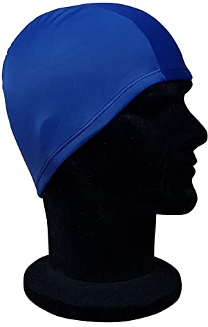 CHEX elastisk kvalitet spandex stretchig solid färg anti-slitage lätt passform enkel icke vattentät dra på simmössa mössa en storlek passar alla åldrar 3+ år (marinblå)