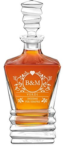 Maverton caraffa da whisky in vetro 800 ml - incisione personalizzata - - decanter di cristallo per coppia - caraffa whisky per matrimonio - per anniversario - per nozze - Cuore