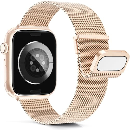 Higgs Métal Bracelet Compatible avec Bracelets Apple Watch 38mm 40mm 41mm 42mm 44mm 45mm 46mm 49mm Femme,Bracelet Double Magnétique pour iWatch Series 11 10 9 8 7 6 5 4 3 2 1 SE Ultra, Metal Milanais