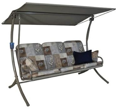 Angerer Freizeitmöbel GmbH Hollywoodschaukel Royal - Gartenschaukel Made in Germany - Schaukel zum Sitzen, Liegen und Entspannen - mit hoher Lehne - einfache Montage (Grau-Beige-Braun Gemustert)