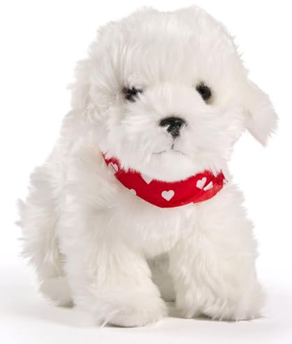 Uni-Toys - Malteser, stehend - Mit Halstuch (Herzchen-Motiv) - 32 cm (Länge) - Plüsch-Hund - Plüschtier, Kuscheltier