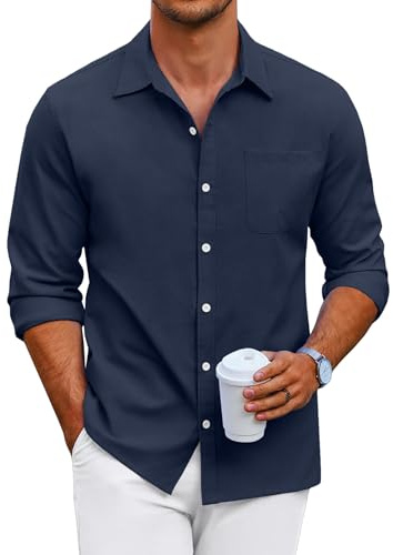 COOFANDY Hemd Herren Langarm Freizeithemd Business Hemden für Herren Oberhemden Langarm Bügelfrei Oxford Button Down Hemden mit Brusttasche Einfarbig Blau Lila XL