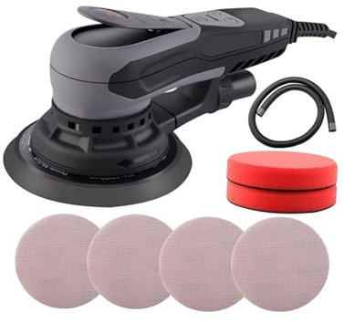 Pulidora LIJADORA ORBITAL Eléctrica De 350W, 2,5mm/5,0mm, Controlador De Velocidad Con Pantalla Digital, Pulidora De Lijado Con Papel De Lija Para encerado y pulido de barcos y coches(5.0mm Random Orb
