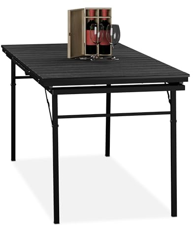 Relaxdays Mesa de Jardín Plegable, Tablero Extensible, 8 Personas, Plástico y Acero, Largo de 166-215cm, Exterior, Negro