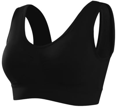 Memoryee Sports Bras Women 1 Pack Set Plus Size for Large Breasts Non Wired Inserts Washable Padded Push Up Multipack Vest Crop Top for Yoga Running Jogging Gym Black 6XL