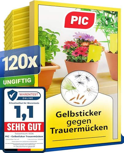 PIC Gula klistermärken bekämpar myggor 120x - gula paneler, myggor mot små flugor i blomjorden, myggfri, medel mot myggor, alternativ till nematoder mot myggor
