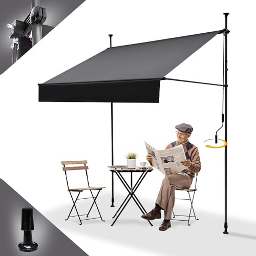 BelleMax Klemmmarkise Markise Balkon ohne Bohren, 300 cm x 125 cm Anthrazit Balkonmarkise mit Handkurbe, UV-Schutz
