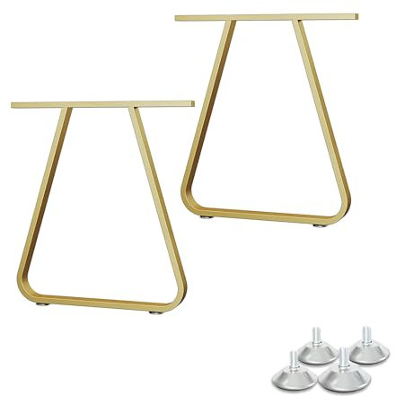 2 Stück Metall Tischbeine 72cm hoch, Trapezförmig Tischgestell Industrielle Tischkufen mit Bodenschoner, for Schreibtisch Esstisch Couchtisch(Gold,40cm/15.7inch)