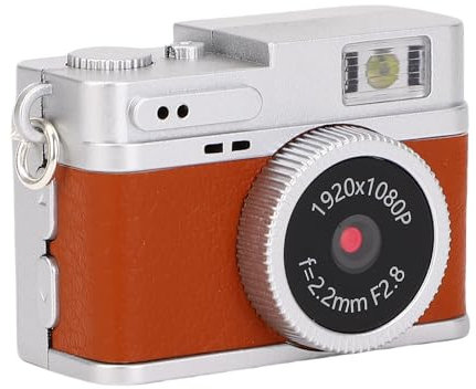 Topiky Mini Keychain Camera, 1080P Compact Selfie Camera, 0.96 Inch Screen Portable Small Video Camcorder Vintage Type C Instant Sharing, for Travel Study Recording (Brown)