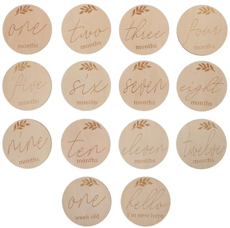 Vaguelly 14pièces Cartes Mensuelles pour Garçon Fille Bois Accessoires Photo Cartes Étapes Né Cadeaux de Naissance