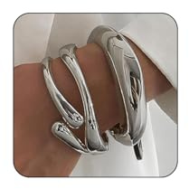 LunarCharm 3 Stück klobiger Silberarmreif für Frauen trendiger breiter offener Armreif mit Scharnier zierlicher minimalistischer Schmuck Geschenke