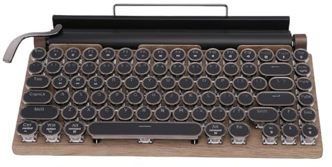 Yanmis Retro -Schreibmaschinen -Tastatur, Drahtlose Mechanische Gaming -Tastatur mit Runden Tastatur 14 Backlight -Modi Heiße Swapping -Tasten für Tablet -Laptop -Telefon (Holzfarbe)