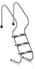 Gre EIE3016 - Escalera de Seguridad para Piscinas Enterradas - Acero Inoxidable Extra Resistente, 3 Peldaños Antideslizantes