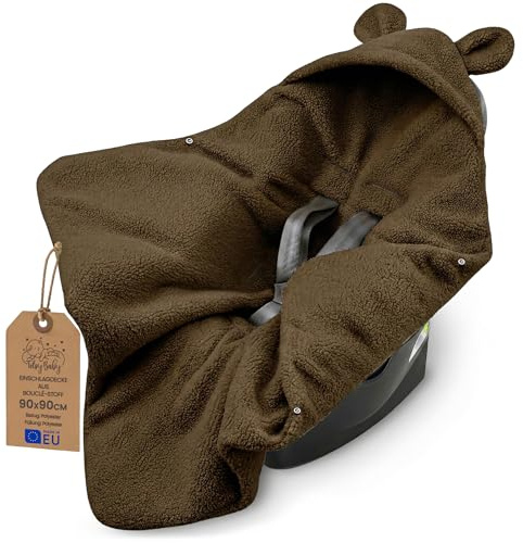 Varm åkpåse för bilbarnstol och barnvagn – Teddy babyfilt dubbelsidig med huva – premium för vintern nyfödd babyutstyrsel present 90×90 cm