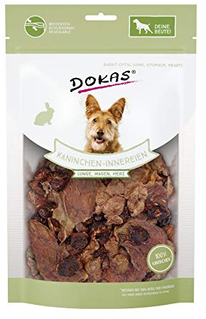 DOKAS Kaninchen-Innereien – Getreidefreier Premium Natursnack für Hunde aus Kaninchen – Mit Lunge, Magen & Herz – 1 x 100 g